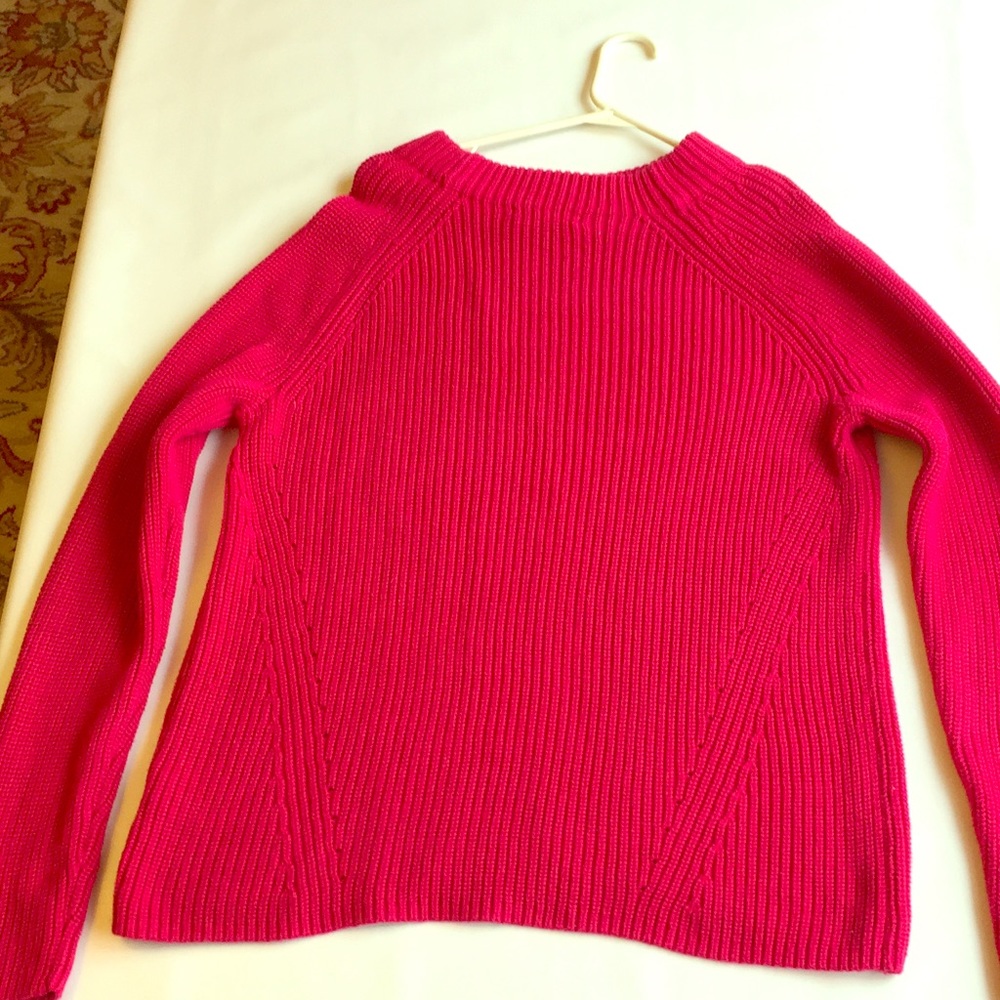 Fuschia 100% cotton Lands End Shaker Knit sweater